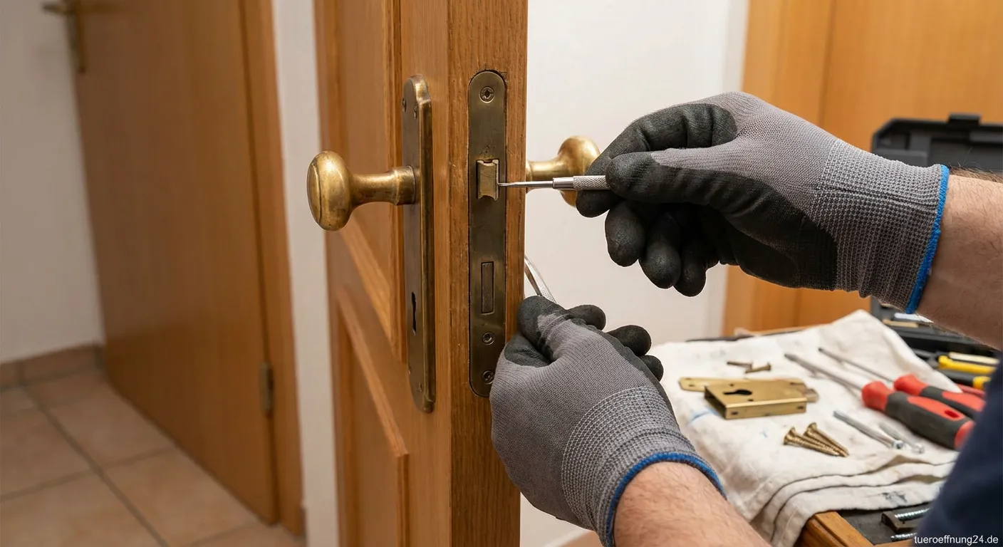 Handwerker repariert ein Türschloss professionell